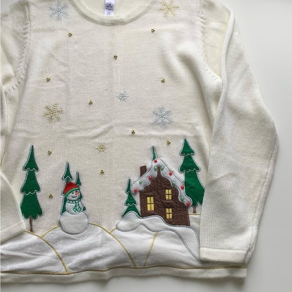 White Ugly Snowman & Gingerbread House Christmas Knit Sweater - Picture 4 of 8